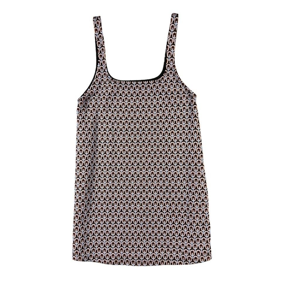 Zara Geometric Chain Link Tank Dress Small Blue Orange Retro Print Stretch Scoop